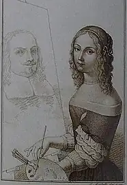 Elisabetta Sirani et son père, c.1665, gravure de Luigi Martelli