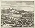 Bataille de Ane en 1227 : Eau-forte à la main anonyme (vers 1662-1664). Au fond, le grand château à l'époque du Moyen Âge.