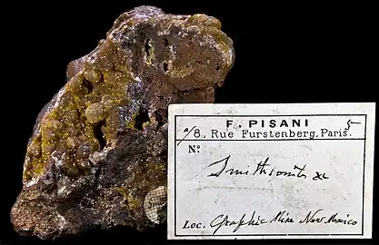  Smithsonite – Autographe de Felix Pisani, Graphic Mine, Nouveau-Mexique, USA
