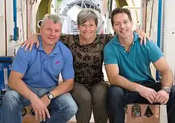 L'équipage du Soyouz MS-03 (de gauche à droite) : le Russe Oleg Novitski, l'Américaine Peggy Whitson et Thomas Pesquet.