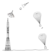 Schéma du fonctionnement de la tour de sauvetage d’une fusée Soyouz.