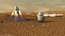 Atterrissage de capsules SpaceX Dragon sur Mars.
