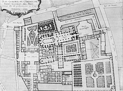 La place sur un plan de l'abbaye en 1723.
