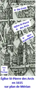 L'église Saint-Pierre-des-Arcis sur le plan de Mérian.