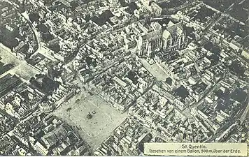 Centre-ville de Saint-Quentin vu depuis un ballon au début de l'occupation allemande.
