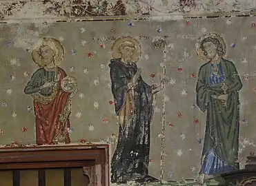 Fresques néo-gothiques de la nef :Jean Baptiste, Saint Colomban, Saint Pierre(transept nord).