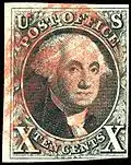 Premier timbre-poste des États-Unis de 1847 (10 cents)