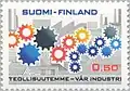 Dessin d'engrenages sur un timbre finlandais (1971).