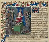 Scène de Justice, miniature au début du Style du droit français de Jean Masuyer, vers 1483-1485.