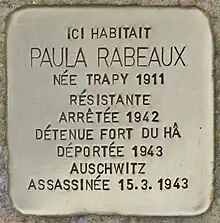 Plaque commémorative pour Paual Rabeaux (no 31725)