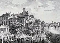 Vue de la halle aux poissons (1840).