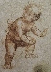 Dessin rouge sur rouge représentant un bébé.