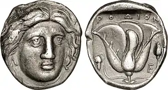 Tétradrachme d'argent de Rhodes à l'effigie du dieu Hélios, v. 316-305 av. J.-C.