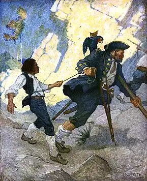 Le portrait de Long John Silver (jambe de bois, béquille, tricorne et perroquet) a influencé la vision moderne du pirate.