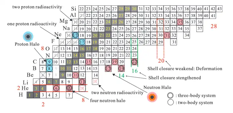 Emplacements des noyaux à halo dans un tableau.