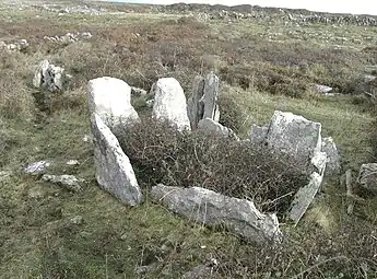 Les restes de la chambre du cairn à cour de Teergonean