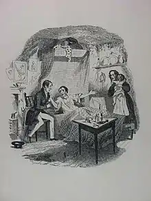 Le clown à l'agonie (« Le Conte de l'errant »), gravure de Robert Seymour.