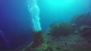 Sortie de bulles d'air des plongeurs