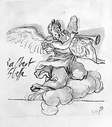 Dessin d'un ange soufflant dans une trompette.