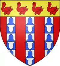 De gueules, à trois pals de vair, au chef d'or chargé de quatre merlettes de gueules.