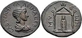 Artemis Eleutheria, d'après une pièce frappée à Myre, en Lycie, en l'honneur de l'impératrice Tranquilline.