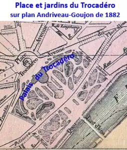 La place et les jardins du Trocadéro sur plan de 1882.