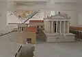 Maquette du forum à la fin du IIe siècle : Capitole, portiques et temple occidental ; la bâtisse derrière le Capitole était peut-être une bibliothèque.