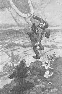 illustration en noir et blanc d'un homme qui s'envole