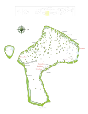 Carte de Felidhu avec le récif Vattaru à gauche.