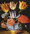 Juan van der Hamen y León (?), Bouquet de tulipes, de roses et de coquelicots, 29,5 × 25,8 cm, huile sur cuivre, collection privée à New York.