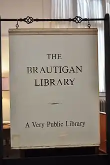 Enseigne de la bibliothèque Brautigan au Clark County Historical Museum (ancienne bibliothèque Carnegie), à Vancouver, Washington, États-Unis.