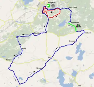 Circuit court, 11 km, parcouru sept fois au total.Circuit long, 56,5 km, parcouru une fois.