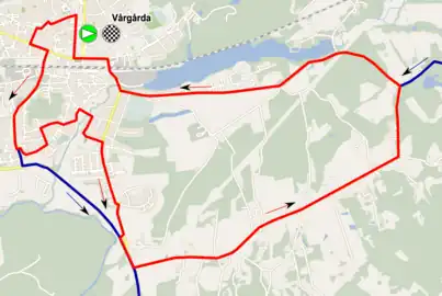 Circuit court, 11 km, parcouru sept fois au total.Circuit long, 56,5 km, parcouru une fois.