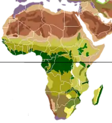 carte d'Afrique avec les biomes représentés en couleur