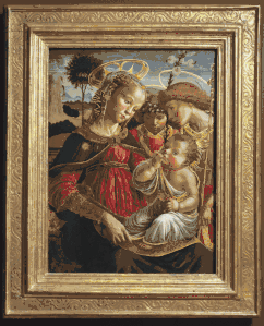 Sandro Botticelli (?), La Vierge, saint Jean-Baptiste et un ange adorant l'Enfant Jésus, deuxième moitié du XVe siècle, musée des Beaux-Arts d'Angers.