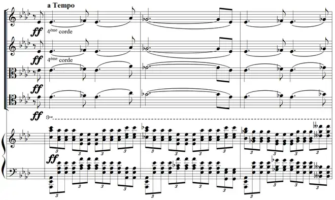 Partition pour quatuor à cordes à l'unisson et piano