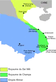 Thanh Hóa fait déjà partie du Đại Việt, Đà Nẵng et Phan Rang du Champā, Hô Chi Minh-Ville de l’Empire Khmer