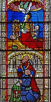 En partie inférieure, d'Augié présenté par saint Jacques. Au-dessus, martyre de sainte Catherine d'Alexandrie avec un ange