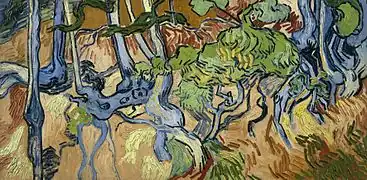 Racines d'arbres, huile sur toile (50 × 100), musée Van-Gogh.