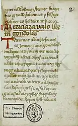 Page du Codex de Vitkovics utilisant le o barre souscrite.