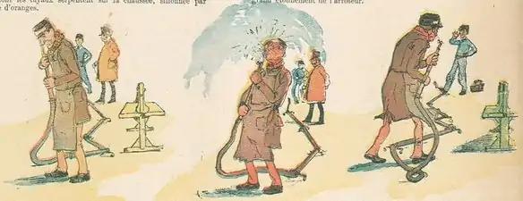 L'Arroseur (1887), détail d'une planche éditée par la Maison Quantin.