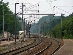 Vue de la bifurcation de Franois : Lons-le-Saunier/Lyon à gauche et Dole/Dijon à droite.