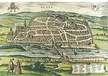 Vue cavalière du rempart de Blois par François de Belleforest (1575).