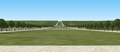 Restitution de la vue depuis le Grand Carré sur le Pont d'eau (ou grille d'eau), XVIIe siècle.