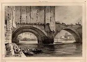 Lithographie de 1835 du pont du Change d'après un dessin de Paulus Lauters (1806-1875).
