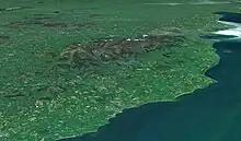 Image de synthèse en couleur des montagnes de Wicklow en brun sur une dominante verte