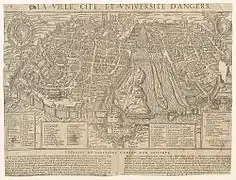 Un plan de ville ancien, le nord-est en bas.