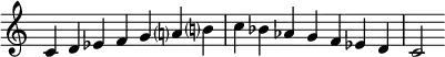 {
\override Score.TimeSignature #'stencil = ##f
\relative c' {
\clef treble \time 7/4
c4^\markup {} d es f g a!? b!?
c bes aes g f es d
c2
}
}