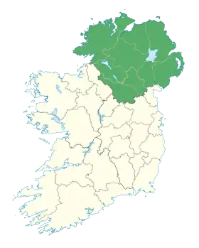 Carte représentant l'Ulster en Irlande, occupant la partie nord de l'île.