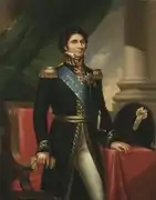 Portrait en couleur et en pied d’un officier napoléonien.
